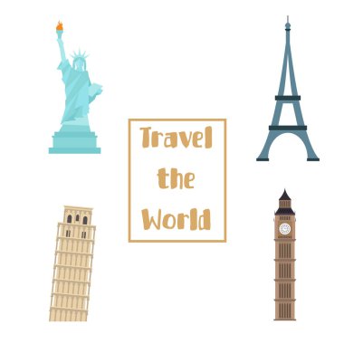 Ünlü anıtlar. Özgürlük pisa heykeli büyük ben paris Kulesi