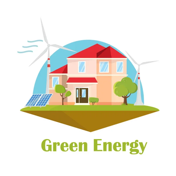 Eco House. Energía eólica solar. Concepto de energía verde. Ecología edificio de diseño plano Ilustración de stock