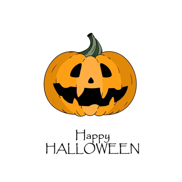 Felice concetto di Halloween. Pumkin con viso spaventoso e scritte — Vettoriale Stock