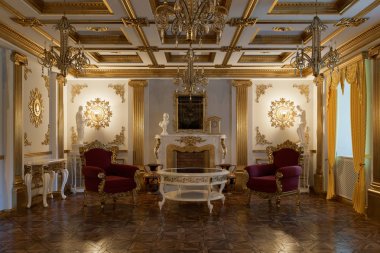 Klasik tarzı 3d render şömineli oturma odası