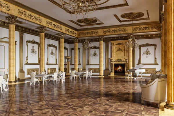 The ballroom and restaurant in classic style. 3D render. — Stock Photo, Image