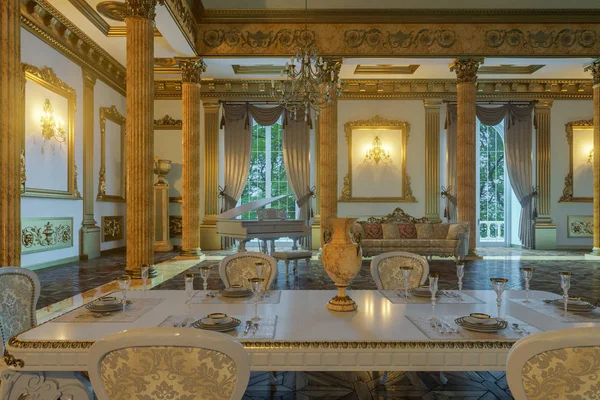 Balo salonu ve Restoran klasik tarzı. 3D render.