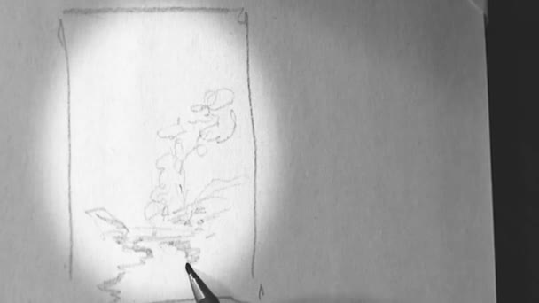 Man Draws Pencil Paper — Stock Video