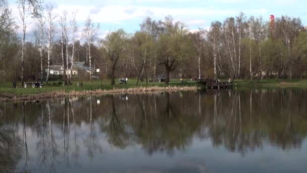 湖在城市公园在早春 — 图库视频影像