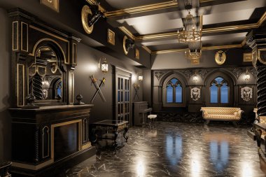 Klasik stili salonda 3D render