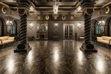 Klasik stili salonda 3D render