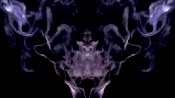 Symmetrically moving colored smoke on a black background. — 비디오