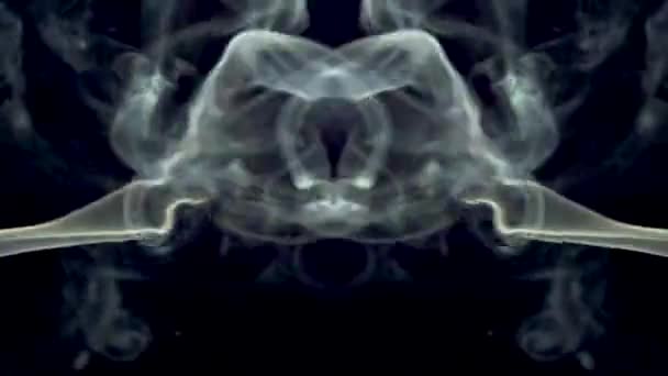 Symmetrically moving colored smoke on a black background. — Stock Video