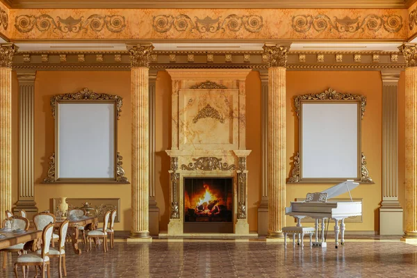 Klasik tarzda balo salonu ve restoran. 3B biçimlendirme iç modeli