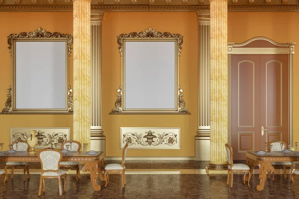 El salón de baile y restaurante en estilo clásico. 3D renderizar maqueta interior —  Fotos de Stock