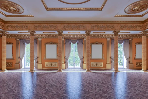 Ballsaal und Restaurant im klassischen Stil. 3D-Rendermock im Innenraum — Stockfoto