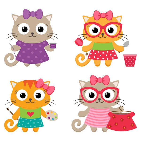 Κορίτσια γάτα με διάφορα χόμπι — Διανυσματικό Αρχείο