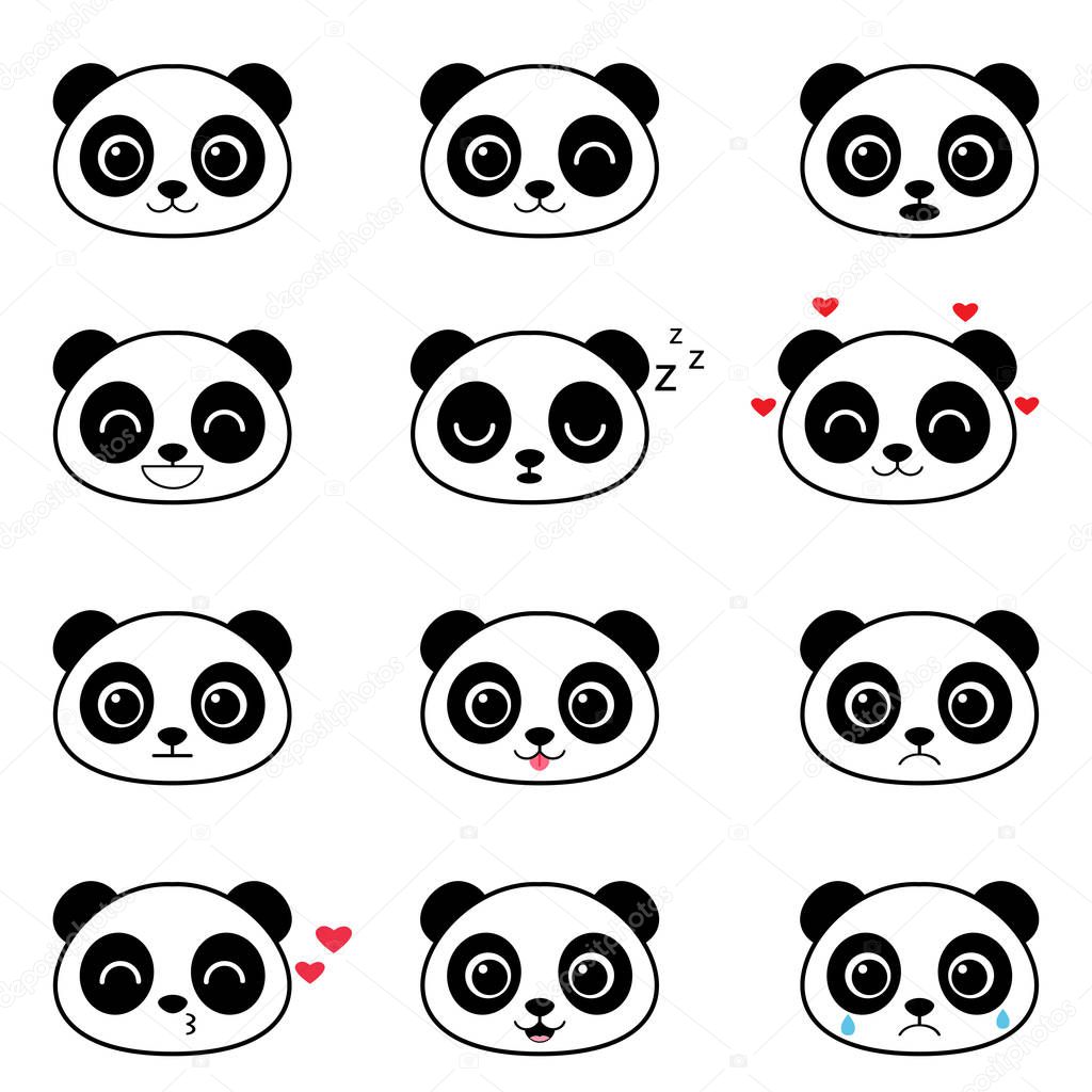 Set of cute cartoon panda emotions