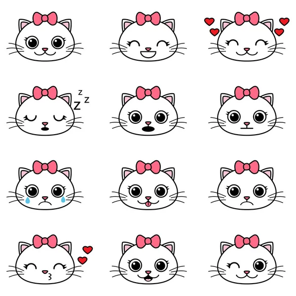 Conjunto de emoticonos lindo gato de dibujos animados — Vector de stock