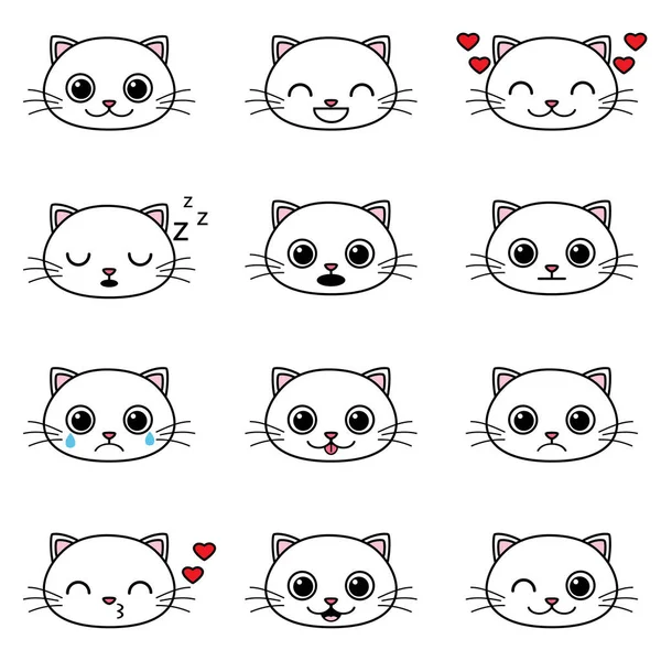 Conjunto de emoticonos lindo gato de dibujos animados — Vector de stock