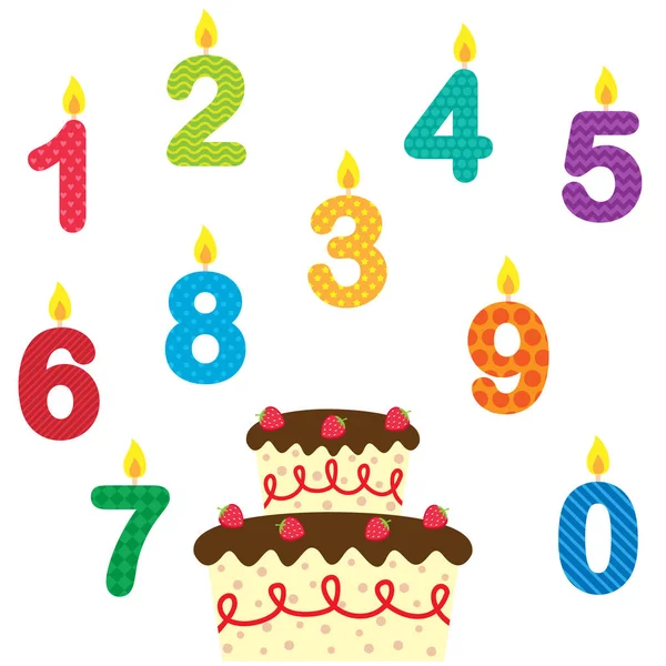 Ensemble vectoriel anniversaire de bougies et gâteau — Image vectorielle