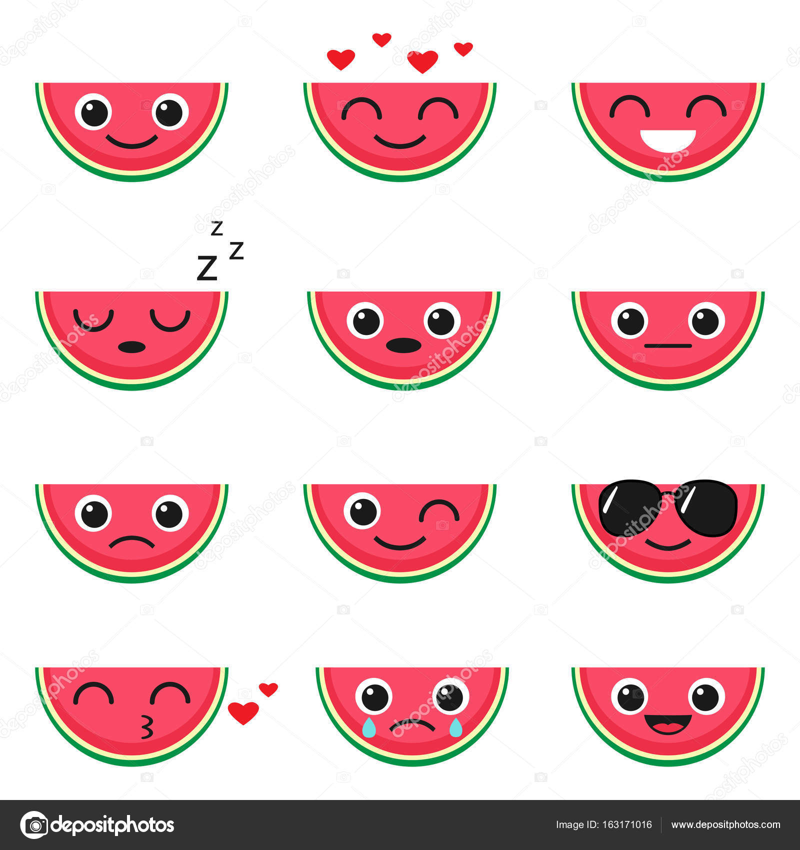 Cute watermelon emoji set Stock Vector Image by ©yuliya_m 163171016