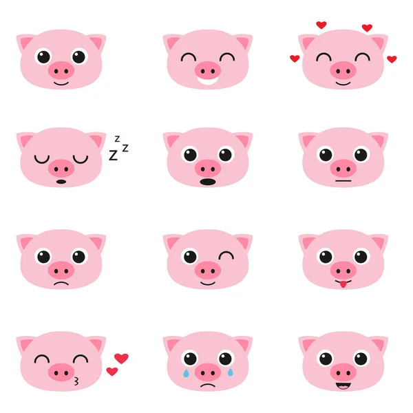 Sevimli domuzcuk ifadeler kümesi — Stok Vektör