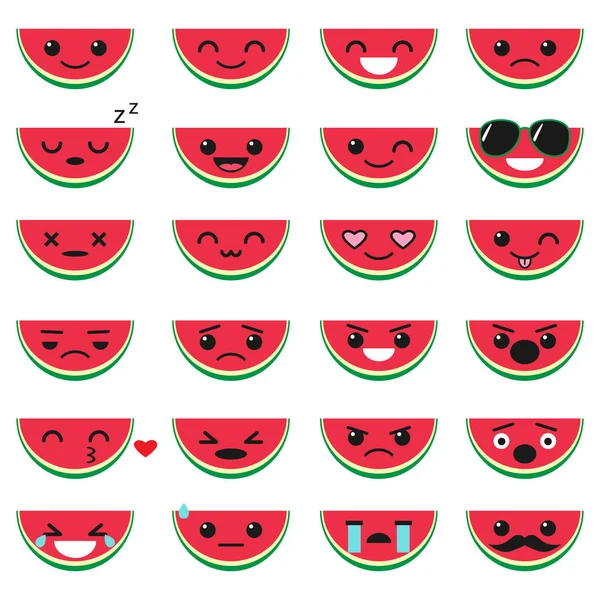 Niedliche Wassermelonen-Emoji-Set — Stockvektor