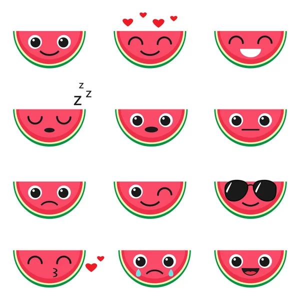 Aranyos görögdinnye emoji készlet — Stock Vector