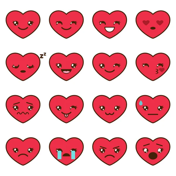 Wektor zestaw różnych serca emoji — Wektor stockowy