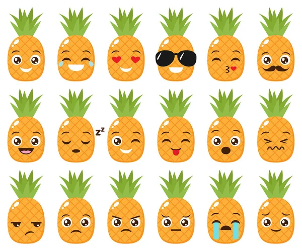 Insieme vettoriale di emoji di ananas carino — Vettoriale Stock