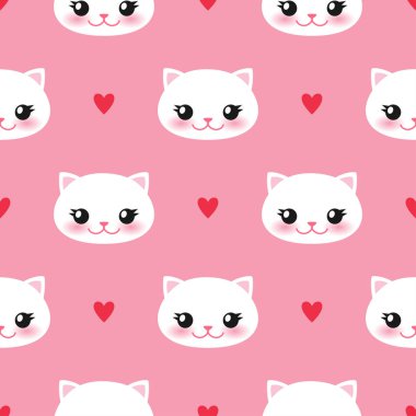 Pembe arka planda sevimli beyaz kedi.