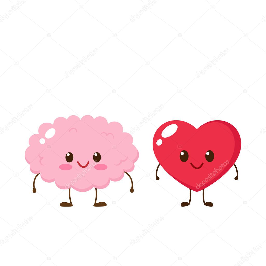 Cute happy brain and heart character