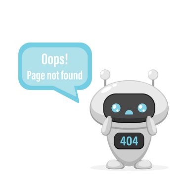 404 error web page with cute robot clipart