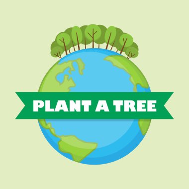 Ağaç vektör çizimi yap. Üzerinde ağaçlar olan çizgi film küresi. Dünya Günü. İnsanlar ormanı kurtarır. Ekolojik gönüllü sosyal girişim