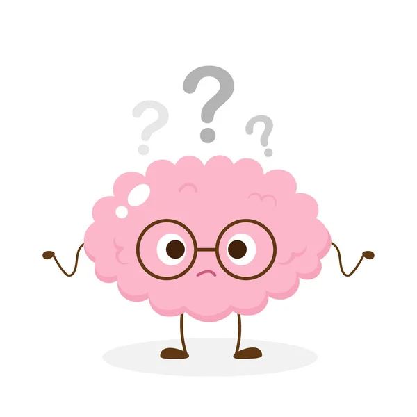 Lindo Cerebro Humano Gafas Con Signo Interrogación Sobre Cabeza Humor — Vector de stock