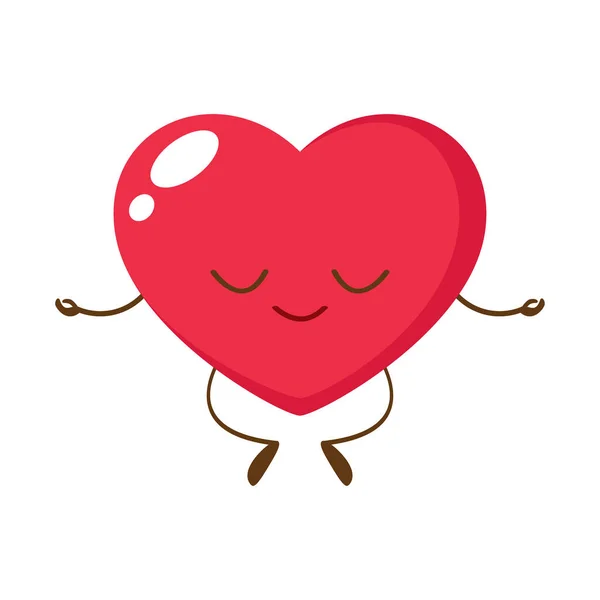 Cartoon cute red heart meditating — 스톡 벡터