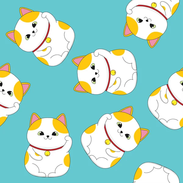 Seamless pattern with cute maneki neko — 스톡 벡터