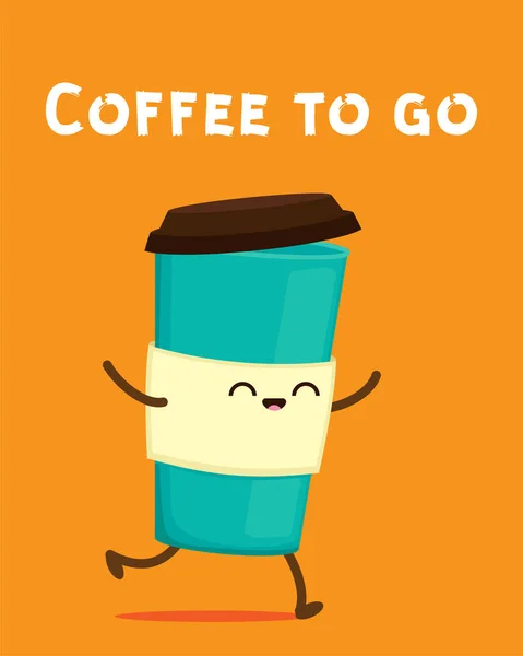 Roztomilý Kreslený Kartónový Šálek Kávy Vezměte Kávu Vtipná Káva Nálepku — Stockový vektor