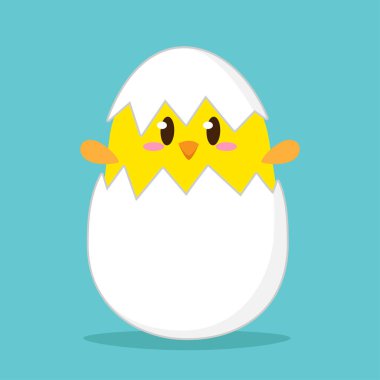 Yumurta kabuklu şirin tavuk. Mutlu Paskalya kartı çizimleri