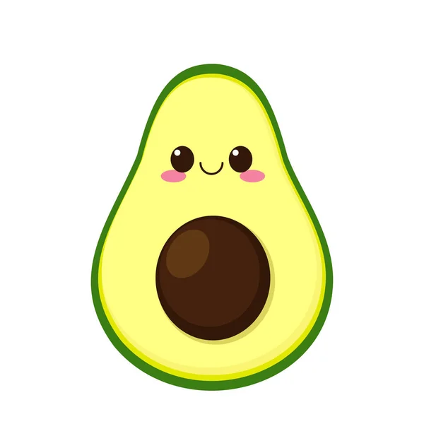 Niedliche Glückliche Avocado Charakter Lustiges Lächelndes Avocado Cartoon Emoticon Flachen — Stockvektor