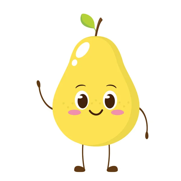 かわいい幸せな梨の文字 平らなスタイルで面白い漫画の笑顔梨の感情 フルーツ絵文字ベクトルイラスト — ストックベクタ
