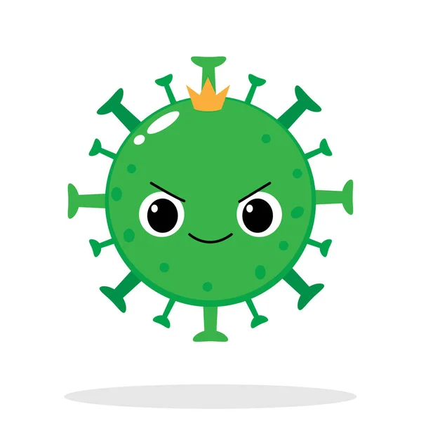 Caricature Coronavirus Emoji Caractère Cellule Virale Verte Avec Visage Émoticône — Image vectorielle