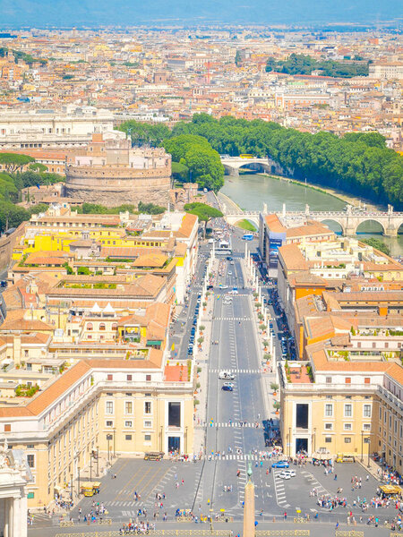 Aerial view of Rome as seen from the top of Saint Peter basilica