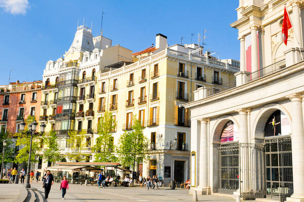 Madrid, Spain - April 10, 2016: View of generic architecture in central Madrid, Spain