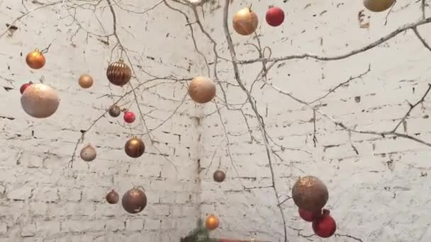 New Years balls on a tree. — Stock Video