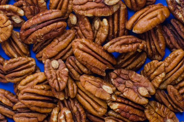 Pekan Nuts Background Closeup Pekan Seeds Top View Nobody — Stock Photo, Image