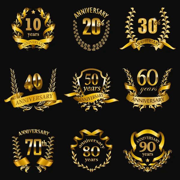 Set de insignias de aniversario de oro — Vector de stock