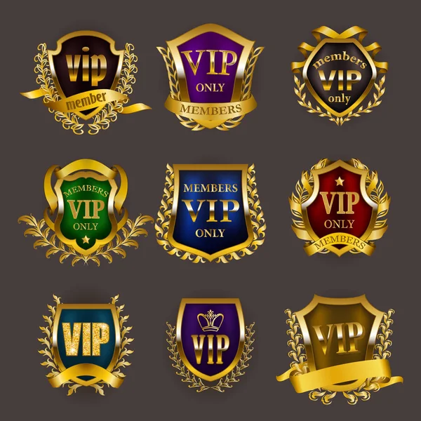 Set of gold vip monograms for graphic design on gray background. — Stock Vector
