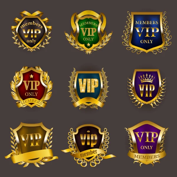 Set von Gold-VIP-Monogrammen für grafische Gestaltung auf grauem Hintergrund. lizenzfreie Stockvektoren