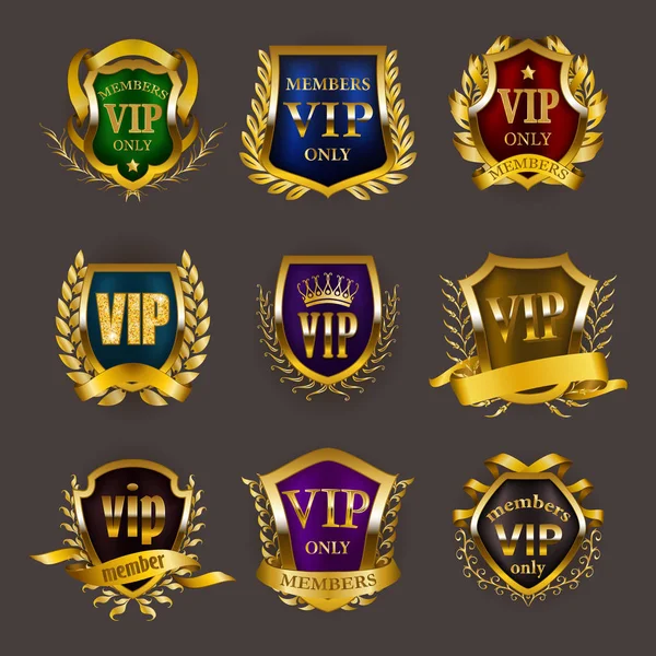 Set of gold vip monograms for graphic design on gray background. — Stock Vector