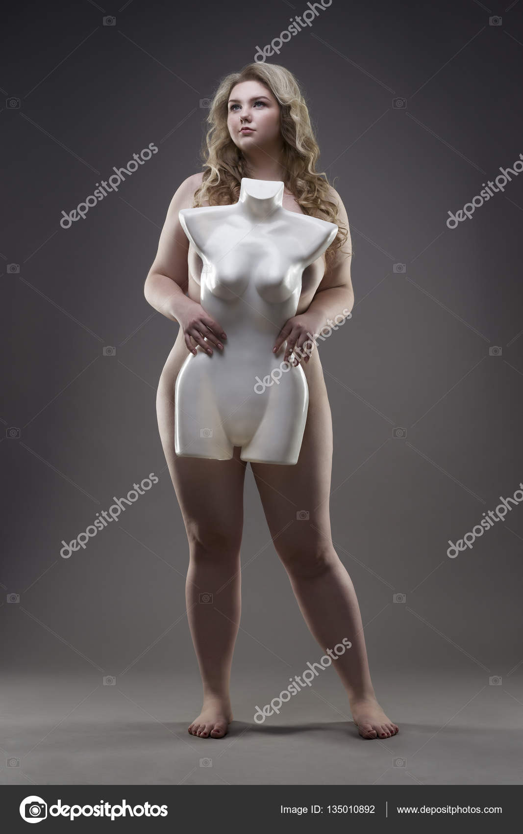 Young beautiful blonde naked plus size model with dummy, xxl ...