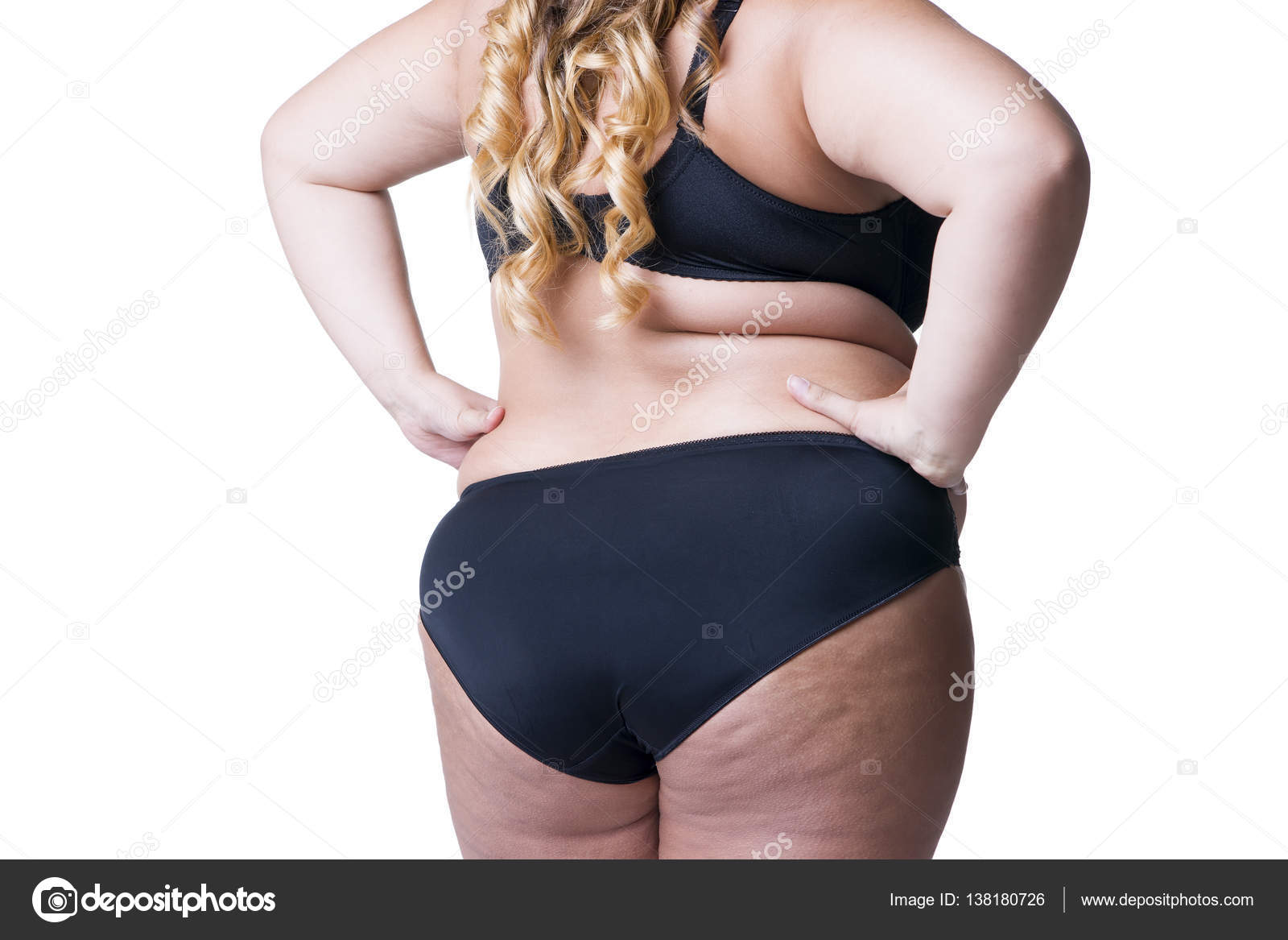 Plus size model in black lingerie, overweight female body, fat woman with  cellulitis on thighs, isolated on white background Stock Photo by ©starast  138180726