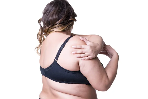 Boyutu model siyah iç çamaşırı, kadın bedeni, beyaz arka plan üzerinde izole şişman kadın kilolu — Stok fotoğraf