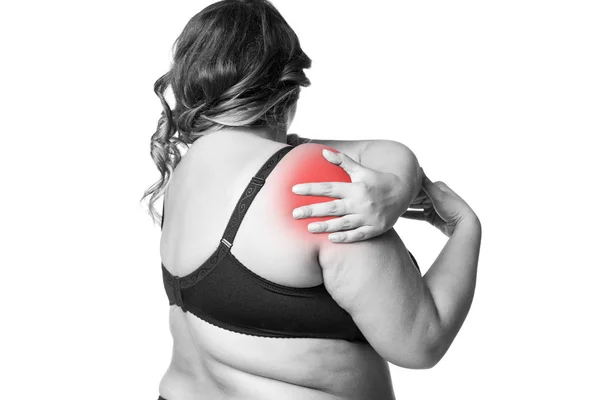 Schmerzen in der Schulter, Pflege der weiblichen Hände, Schmerzen im Körper der Frau — Stockfoto